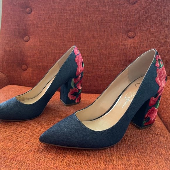 Jessica Simpson Shoes - Jessica Simpson Embroidered Denim Pumps "Lannah" - Size 7